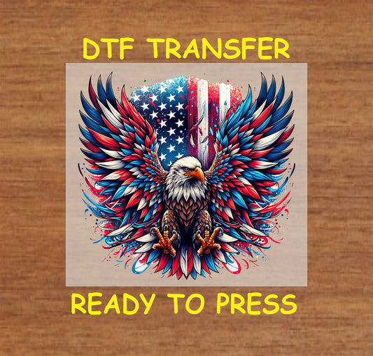 4th Of July DTF Transfer Iron On Heat Transfer - Ready to Press, Patriotic American Eagle DTF Transfer 7675