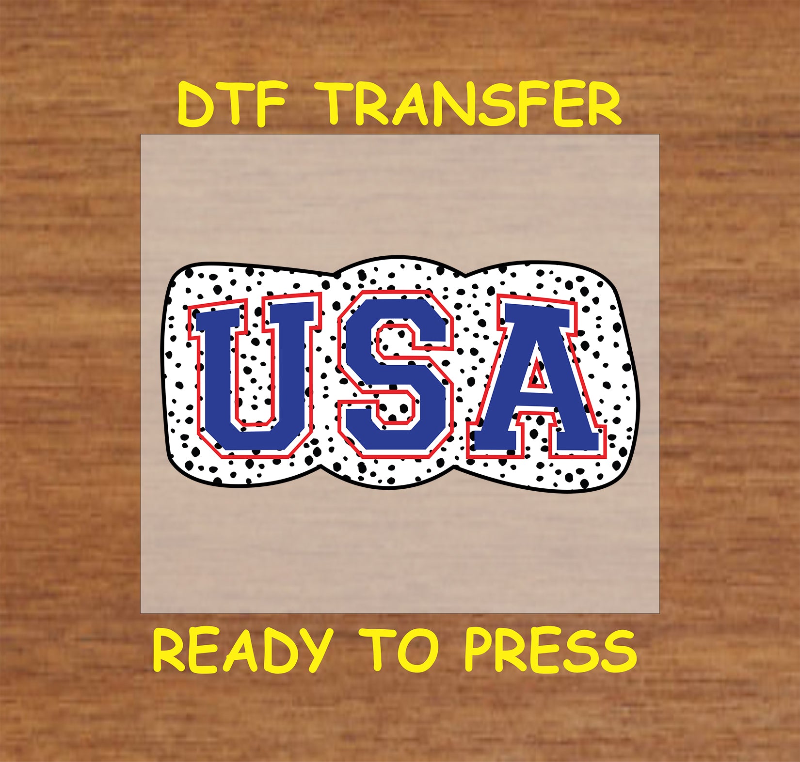 USA letters on white bow with black polka dots DTF transfer.