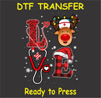 Festive Reindeer and Holiday Design - Nurse Christmas DTF Transfer Iron On Heat Transfer - Ready to Press 768