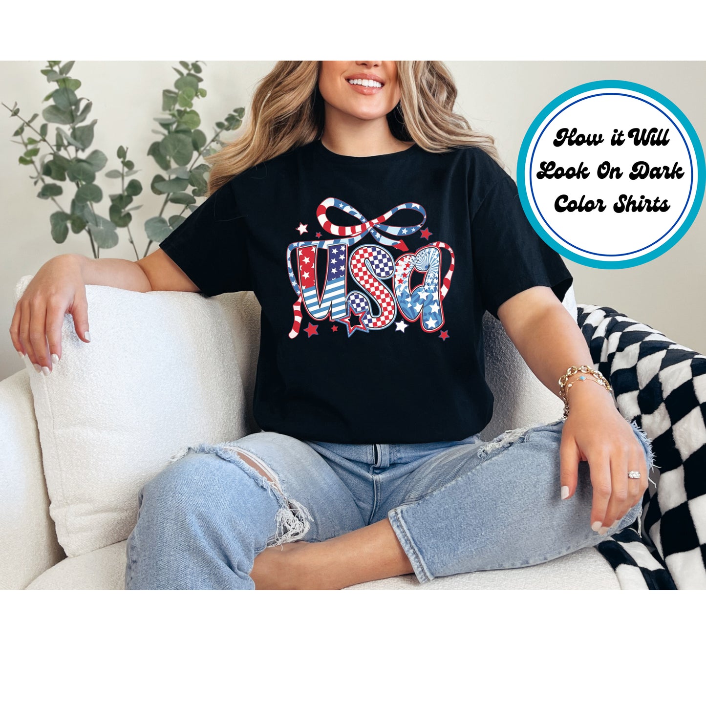 4th Of July DTF Transfer Iron On Heat Transfer - Ready to Press, USA Patchwork Bow DTF Transfer 7771