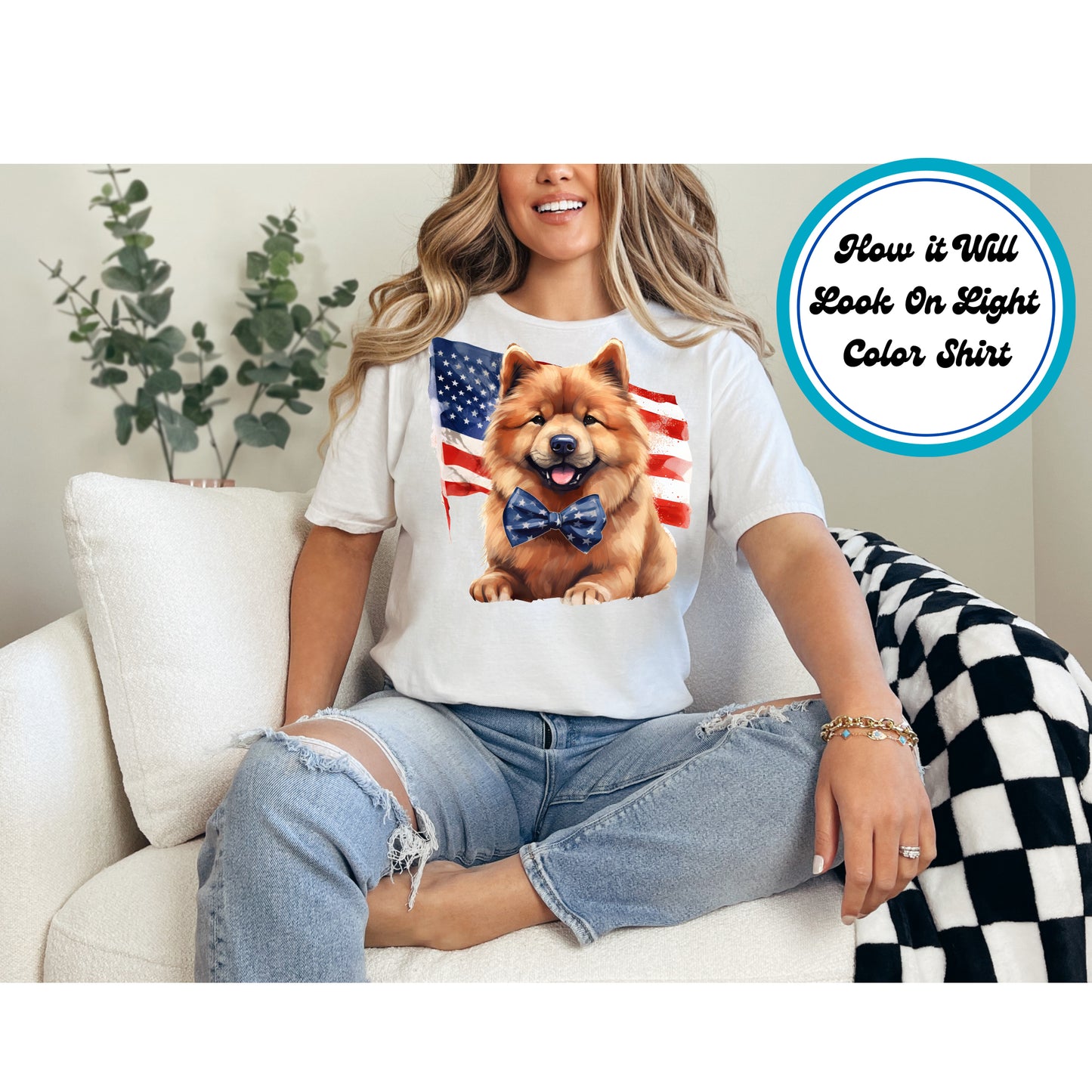 4th Of July DTF Transfer Iron On Heat Transfer - Ready to Press, Patriotic Chow Chow DTF Transfer 7772