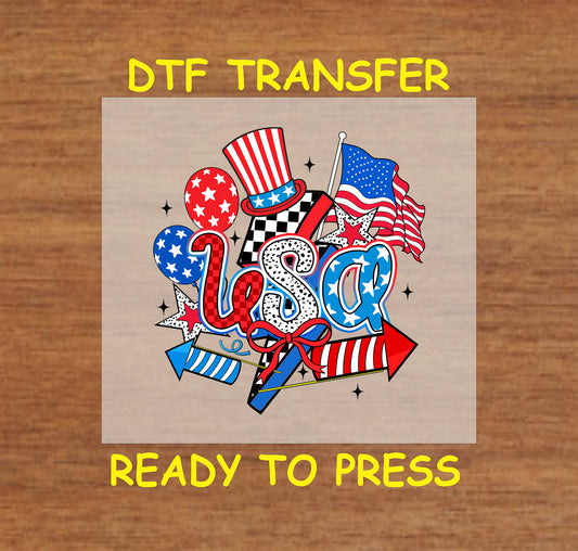 4th Of July DTF Transfer Iron On Heat Transfer - Ready to Press, USA Fireworks Hat DTF Transfer 7777