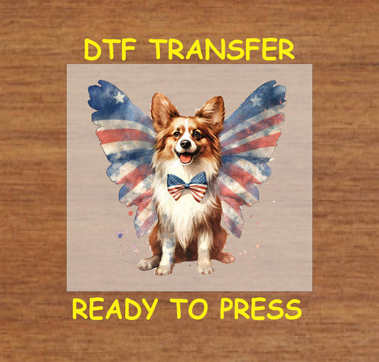 4th Of July DTF Transfer Iron On Heat Transfer - Ready to Press, Patriotic Dog with Wings DTF Transfer 7798