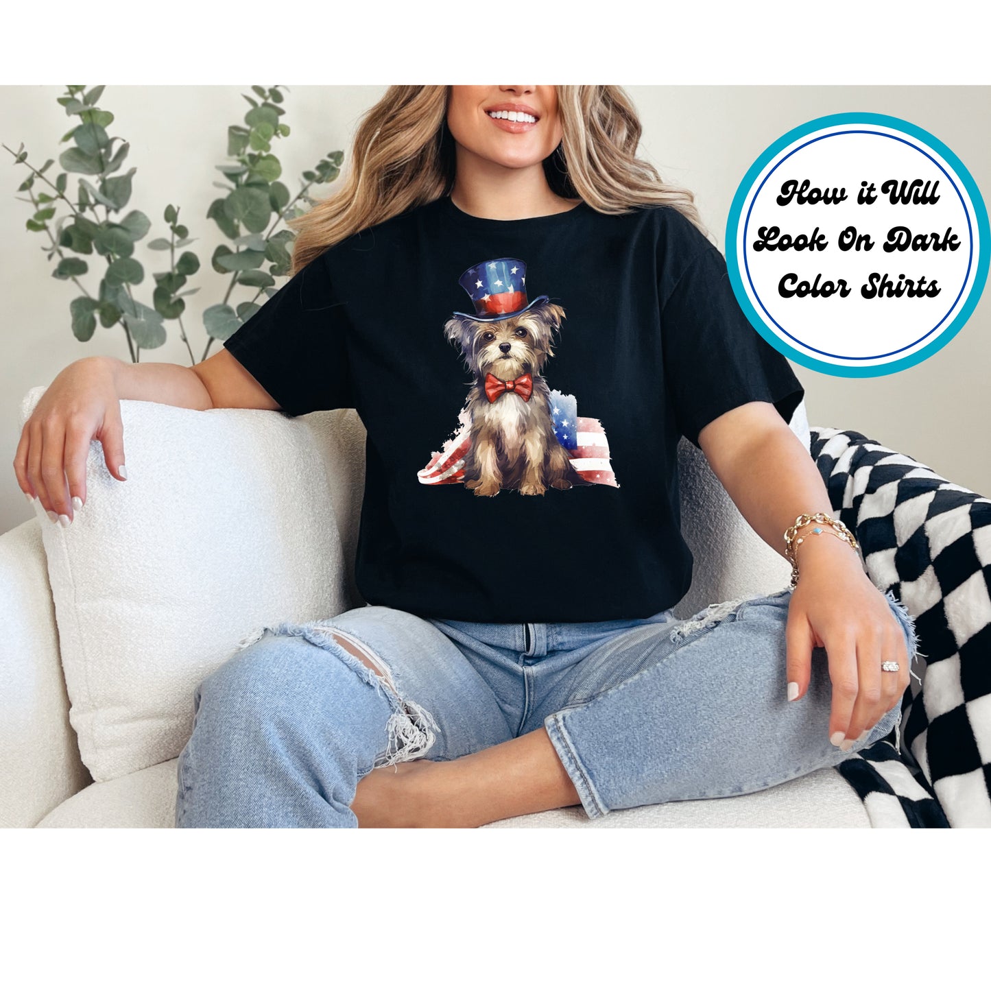 4th Of July DTF Transfer Iron On Heat Transfer - Ready to Press, Patriotic Yorkie DTF Transfer 7804