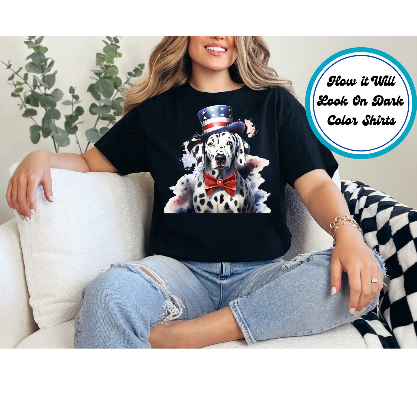 4th Of July DTF Transfer Iron On Heat Transfer - Ready to Press, Patriotic Dalmatian DTF Transfer 7813