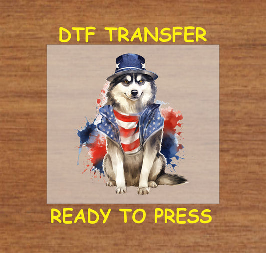 4th Of July DTF Transfer Iron On Heat Transfer - Ready to Press, Patriotic Husky DTF Transfer 7820