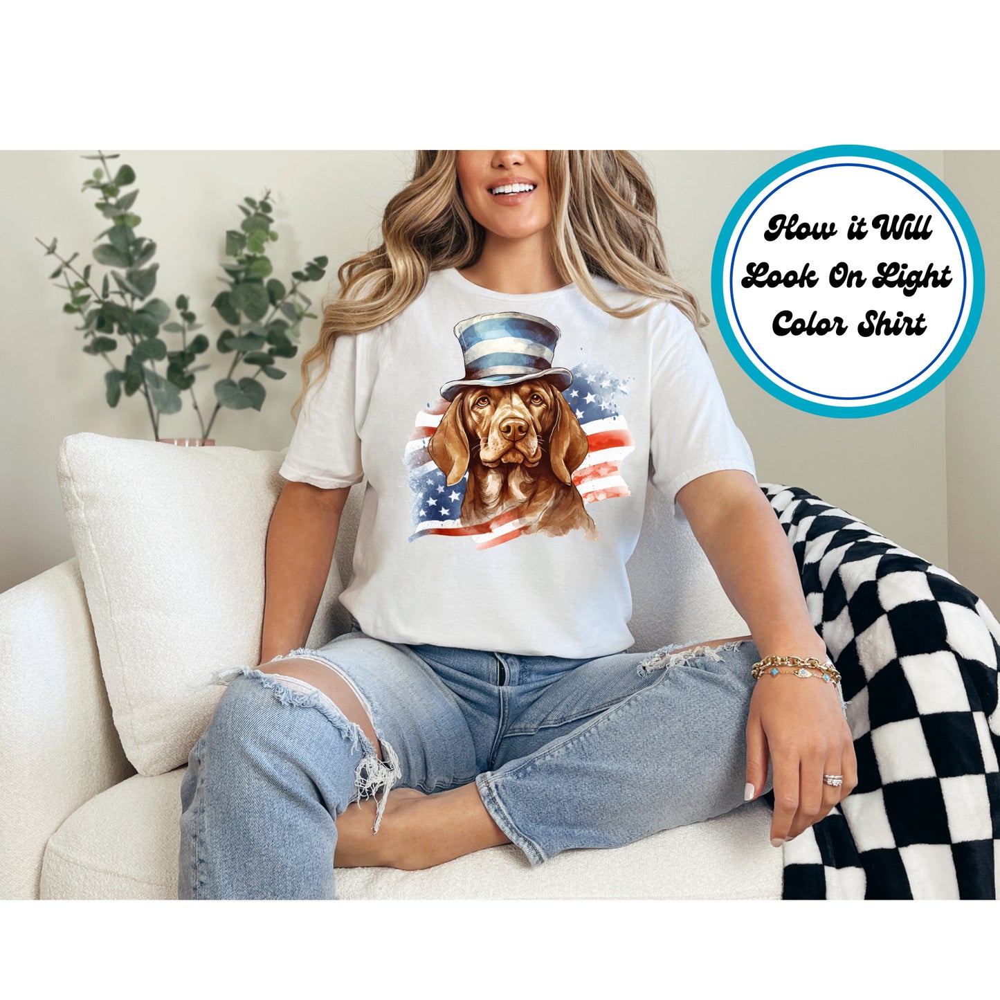 4th Of July DTF Transfer Iron On Heat Transfer - Ready to Press, Brown Dog in Patriotic Hat DTF Transfer 7825