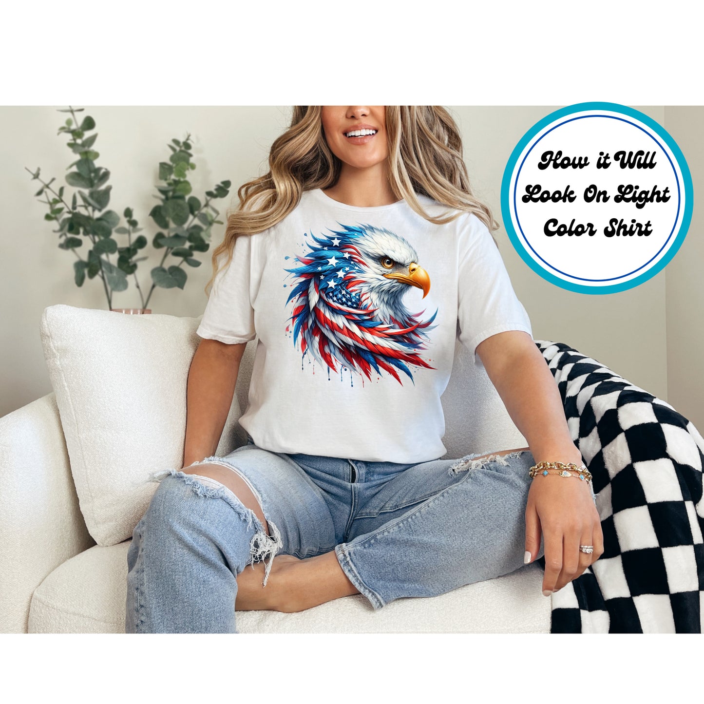 4th Of July DTF Transfer Iron On Heat Transfer - Ready to Press, Patriotic Eagle Head DTF Transfer 7865