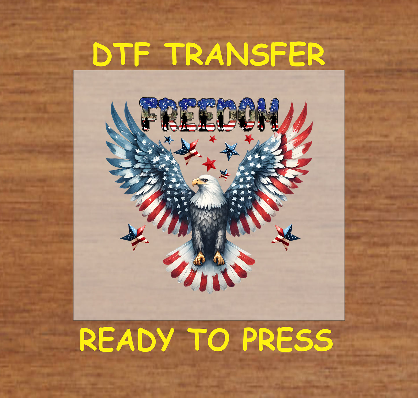 Freedom eagle DTF transfer with American flag wings and red white blue stars.
