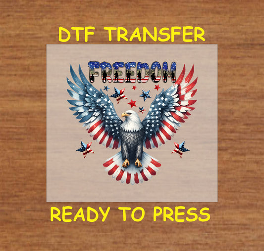 Freedom eagle DTF transfer with American flag wings and red white blue stars.