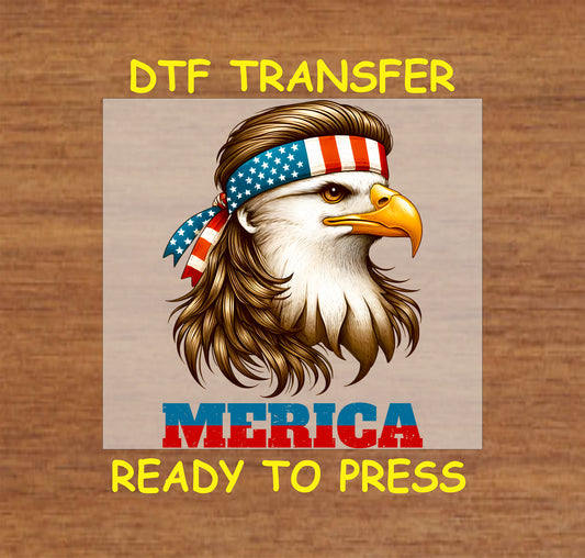 Eagle with mullet and American flag bandana above MERICA text.