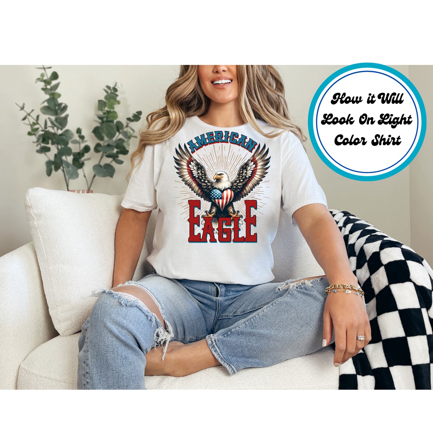 4th Of July DTF Transfer Iron On Heat Transfer - Ready to Press, Patriotic American Eagle DTF Transfer 7876