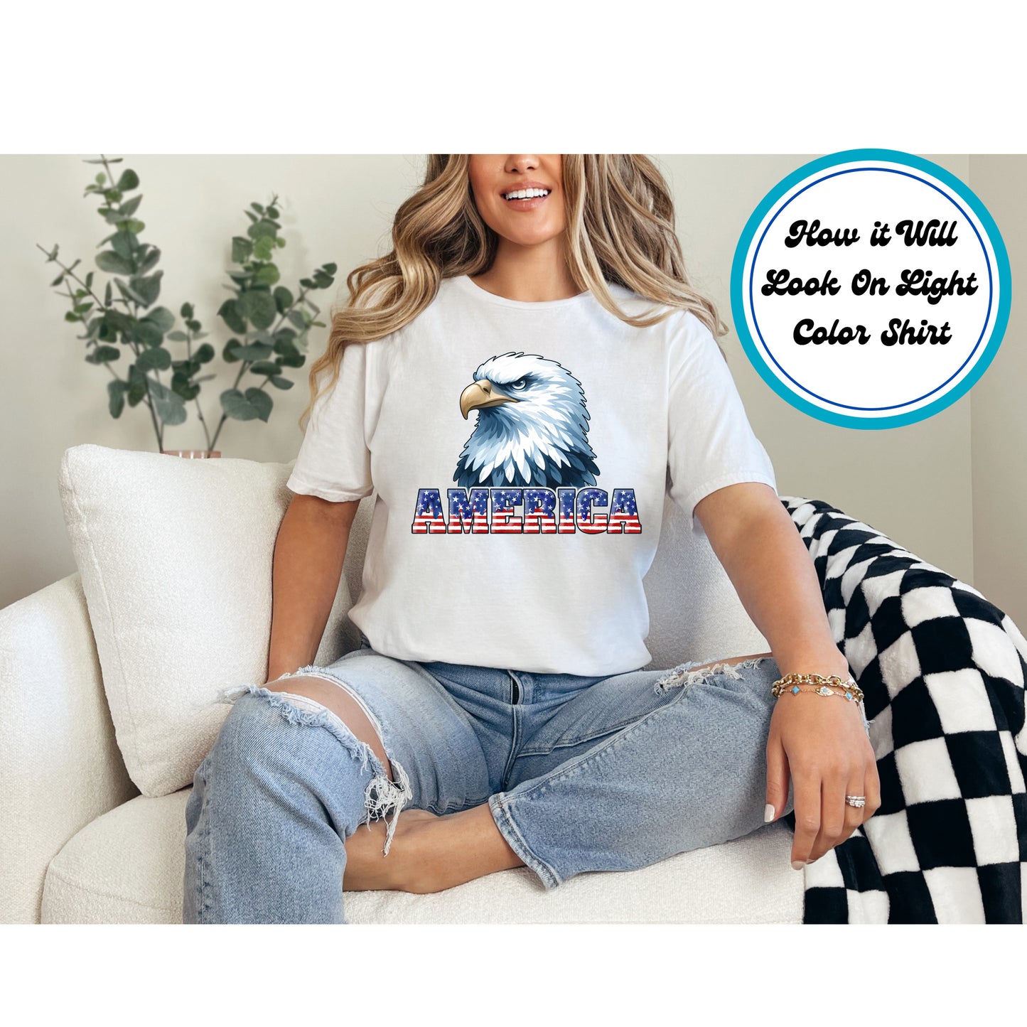 4th Of July DTF Transfer Iron On Heat Transfer - Ready to Press, America Bald Eagle DTF Transfer 7881
