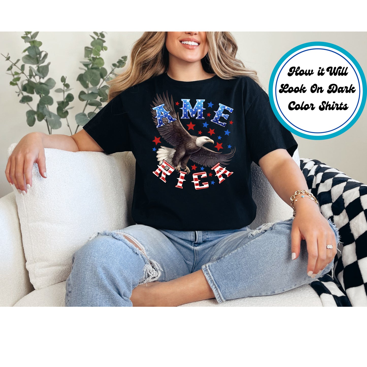 4th Of July DTF Transfer Iron On Heat Transfer - Ready to Press, America Bald Eagle DTF Transfer 7884