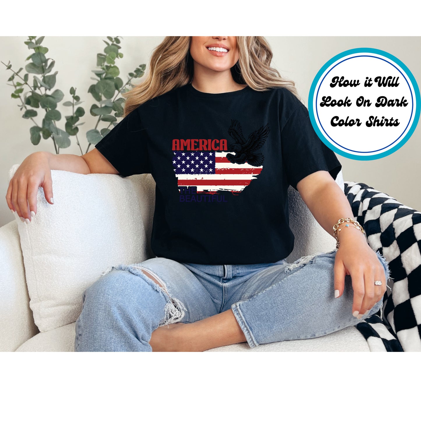 4th Of July DTF Transfer Iron On Heat Transfer - Ready to Press, America the Beautiful DTF Transfer 7887