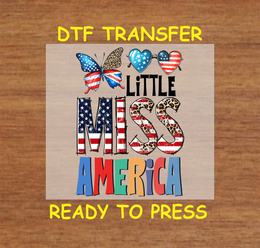 DTF transfer with America text, flag print letters, leopard butterfly, and heart glasses.