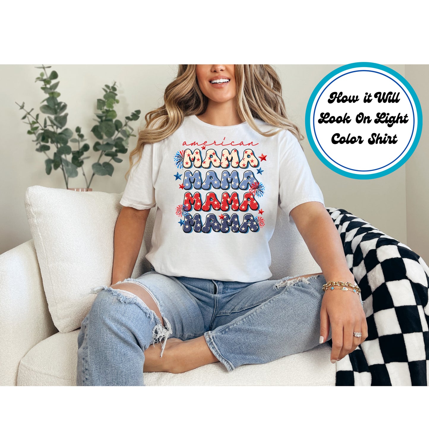 4th Of July DTF Transfer Iron On Heat Transfer - Ready to Press, American Mama Fireworks DTF Transfer 7897