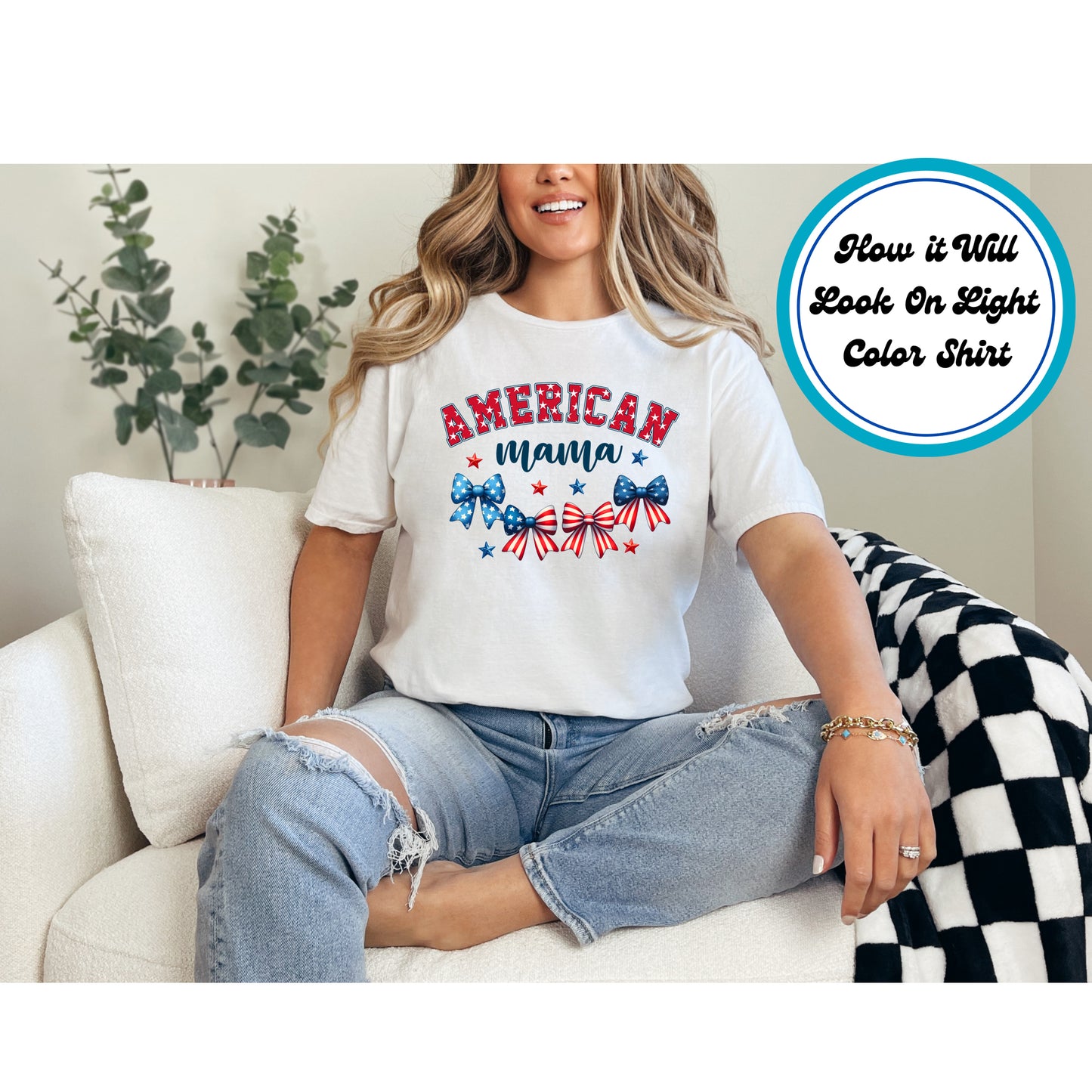 4th Of July DTF Transfer Iron On Heat Transfer - Ready to Press, American Mama DTF Transfer 7901