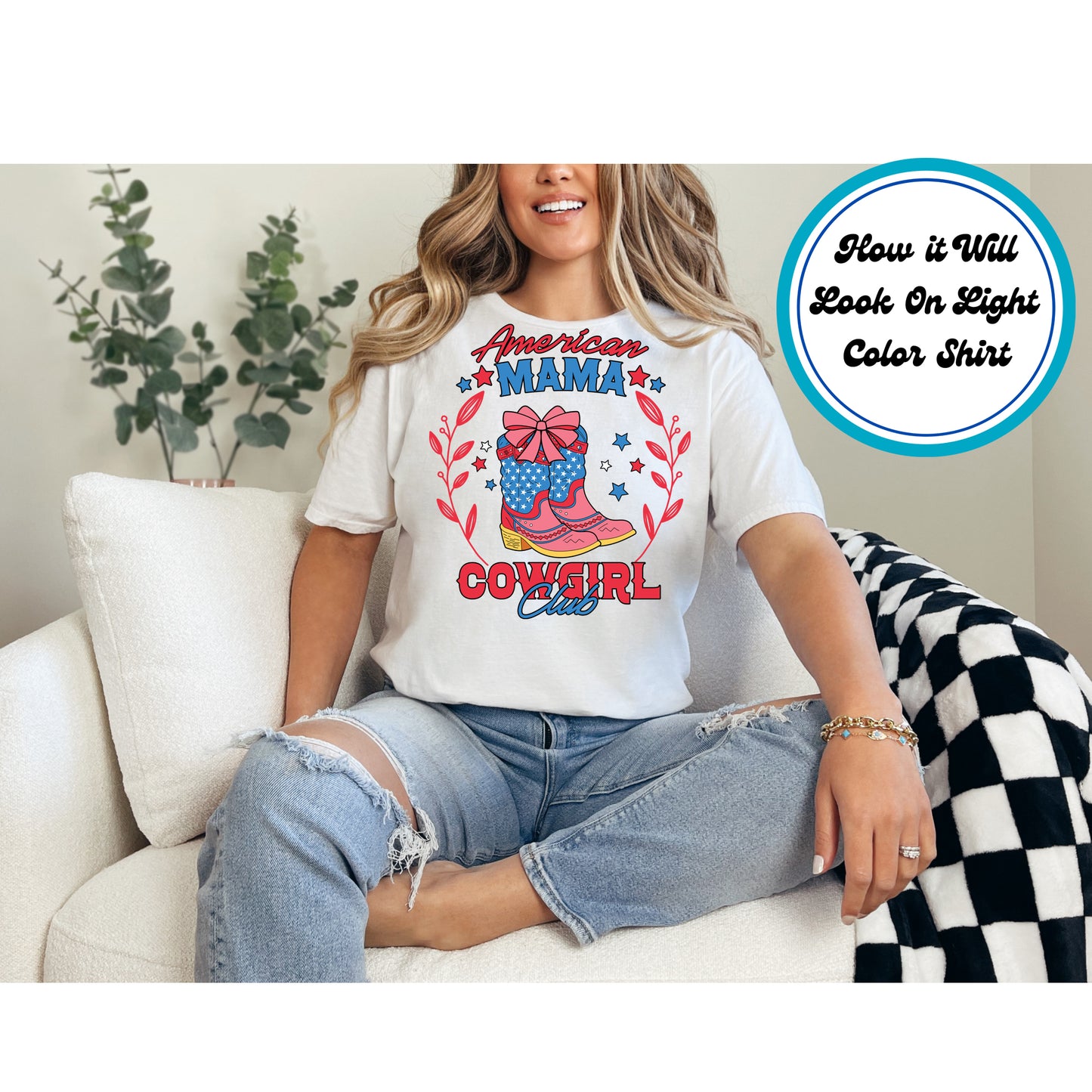 4th Of July DTF Transfer Iron On Heat Transfer - Ready to Press, American Mama Cowgirl Club DTF Transfer 7916