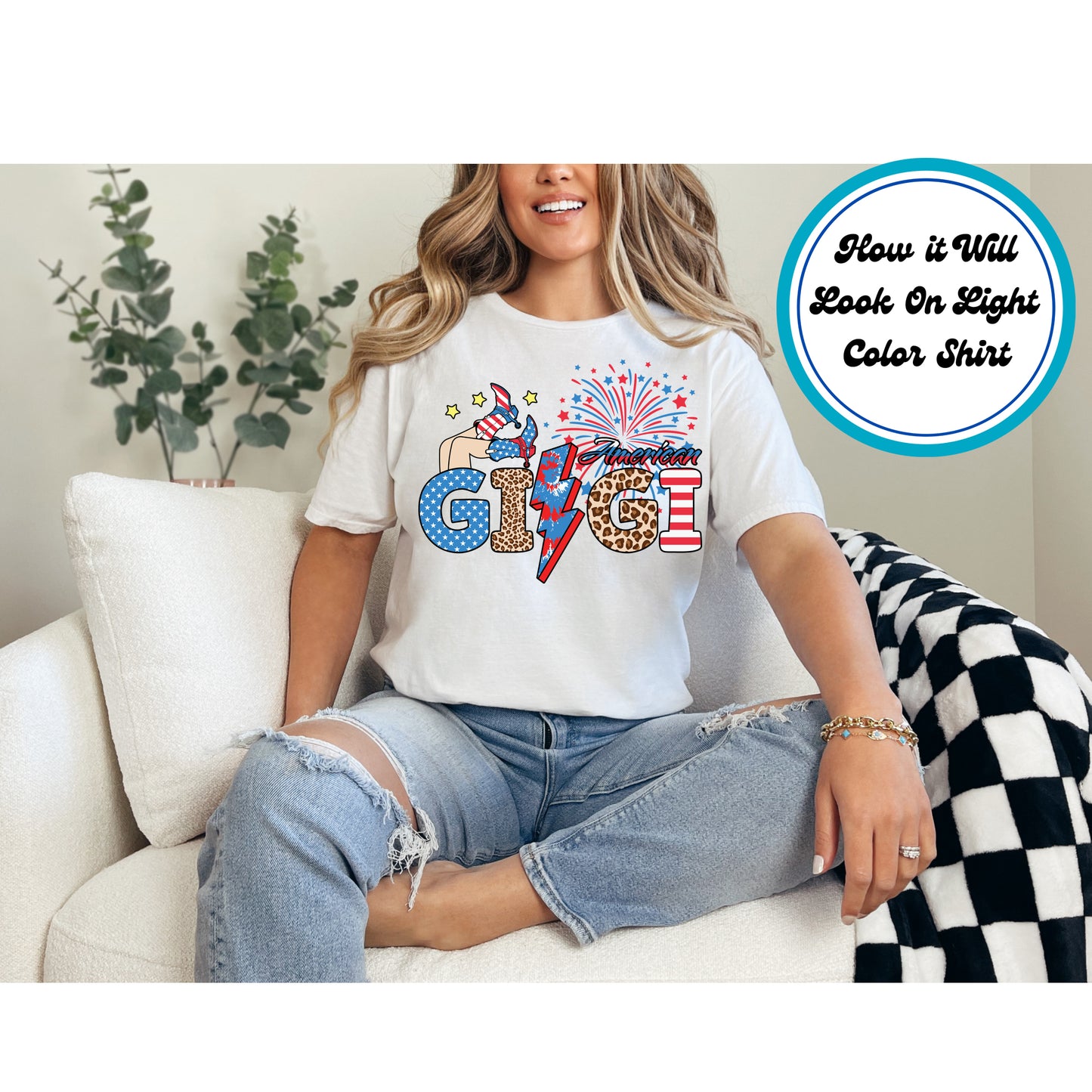 4th Of July DTF Transfer Iron On Heat Transfer - Ready to Press, American Gigi DTF Transfer 7919