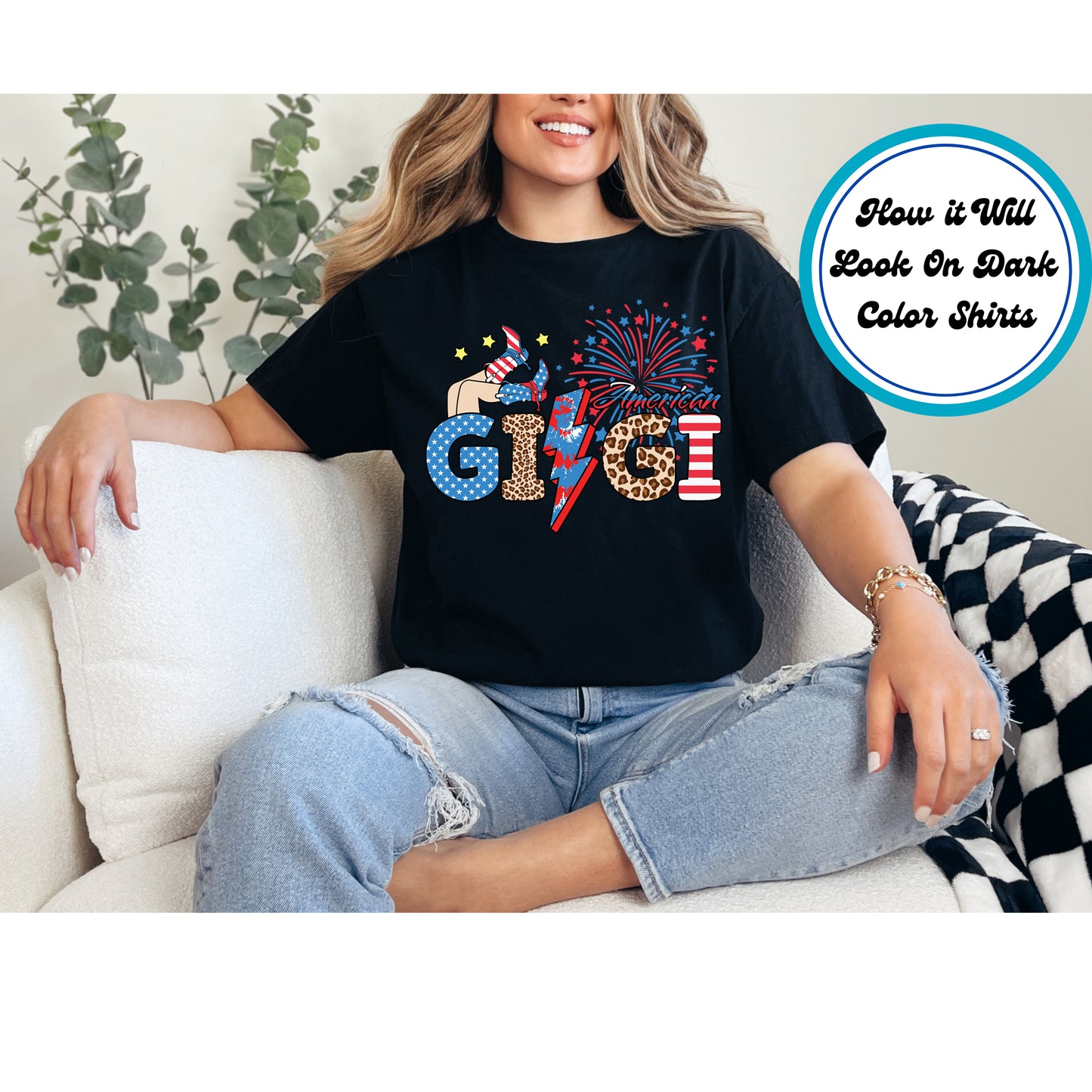 4th Of July DTF Transfer Iron On Heat Transfer - Ready to Press, American Gigi DTF Transfer 7919