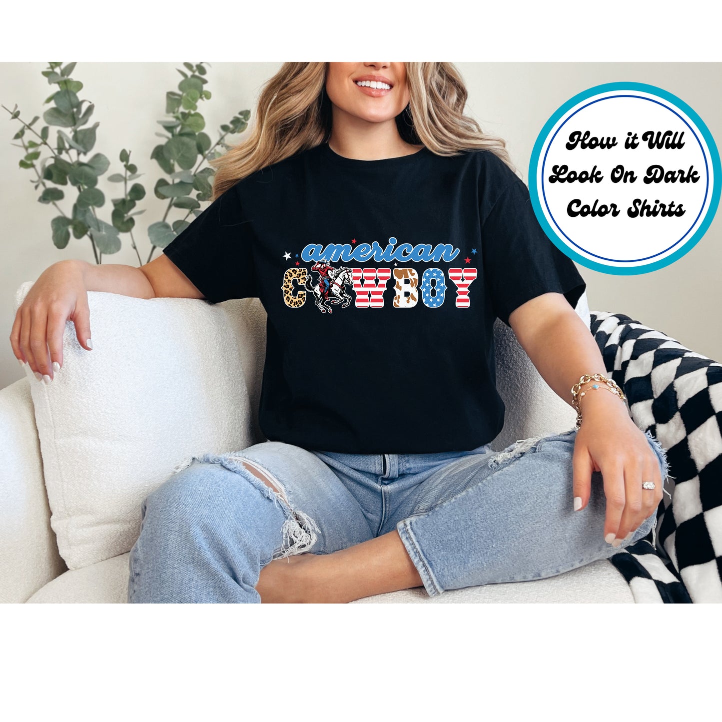 4th Of July DTF Transfer Iron On Heat Transfer - Ready to Press, American Cowboy DTF Transfer 7920