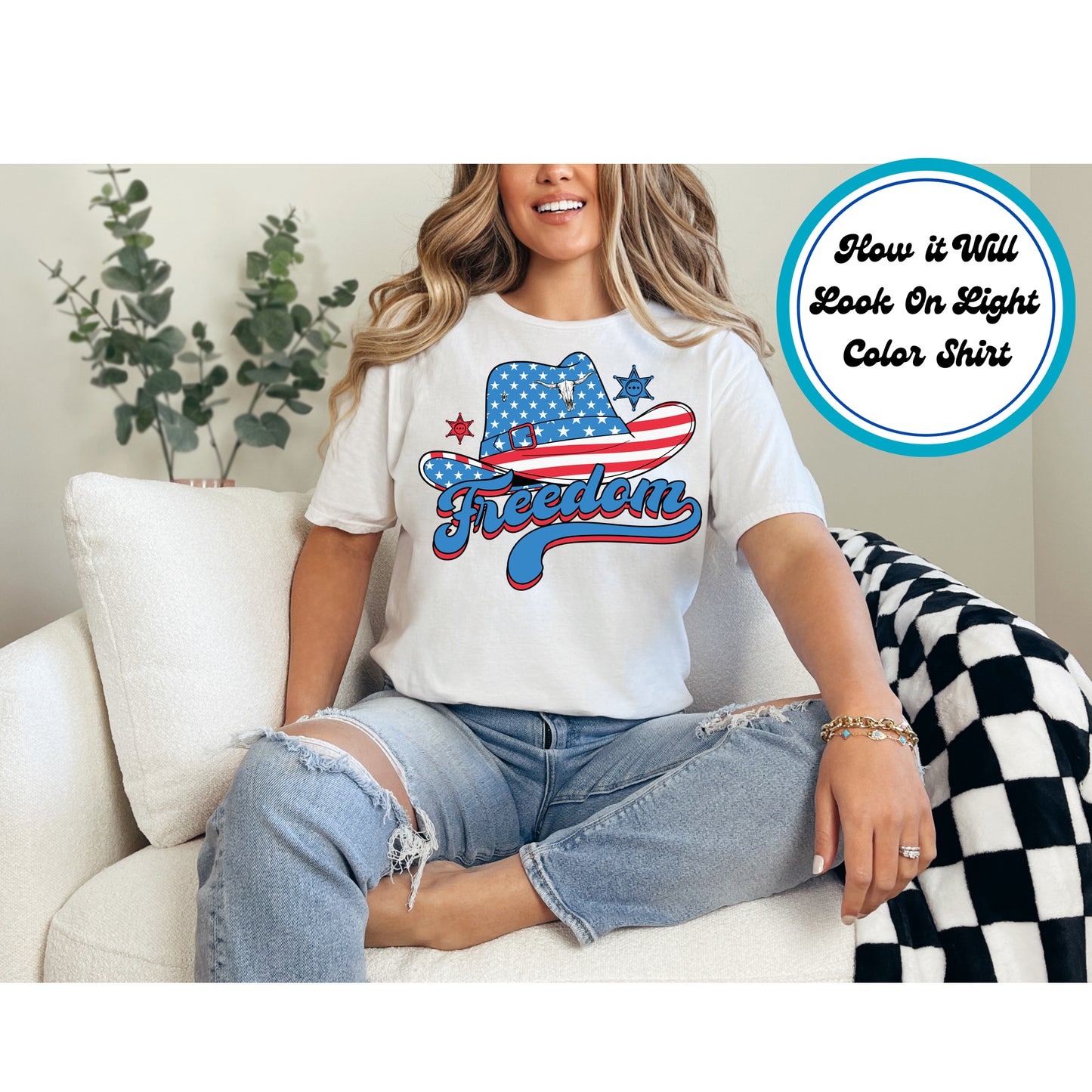 4th Of July DTF Transfer Iron On Heat Transfer - Ready to Press, Freedom Cowboy Hat DTF Transfer 7921