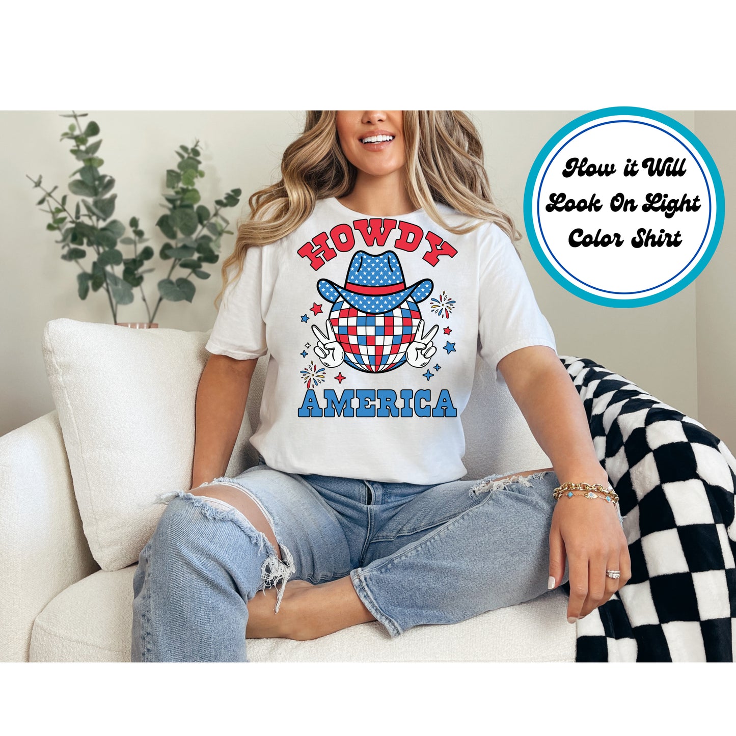 4th Of July DTF Transfer Iron On Heat Transfer - Ready to Press, Howdy America Disco Ball DTF Transfer 7922