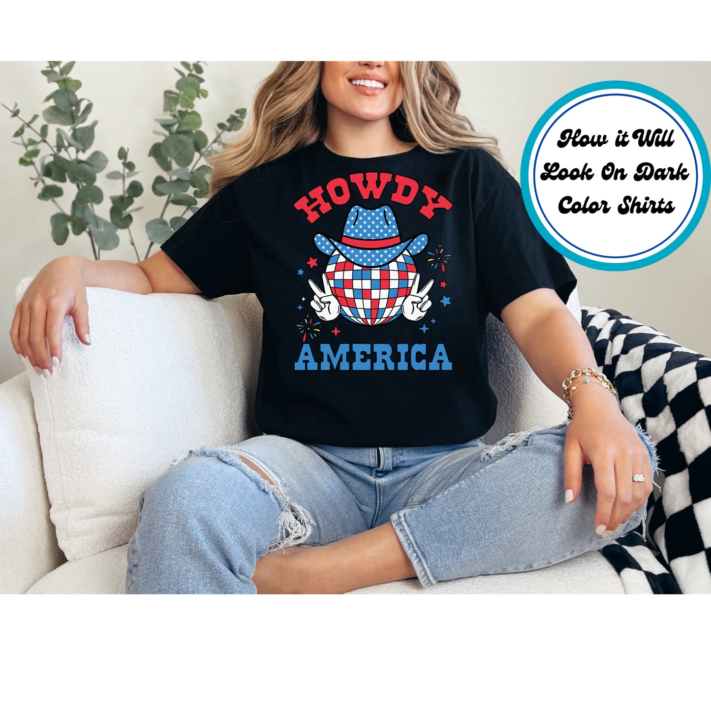 4th Of July DTF Transfer Iron On Heat Transfer - Ready to Press, Howdy America Disco Ball DTF Transfer 7922