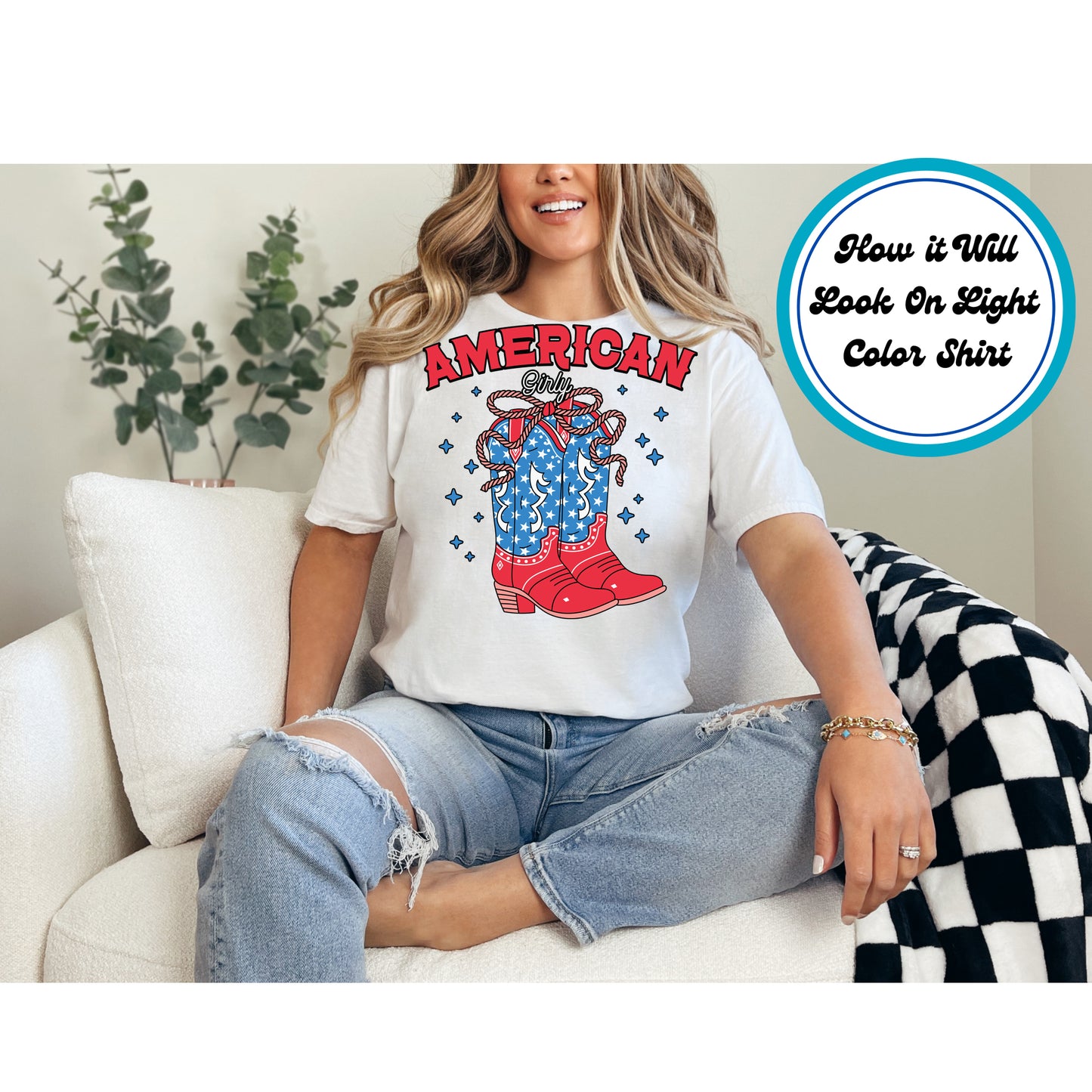 4th Of July DTF Transfer Iron On Heat Transfer - Ready to Press, American Girly DTF Transfer 7925