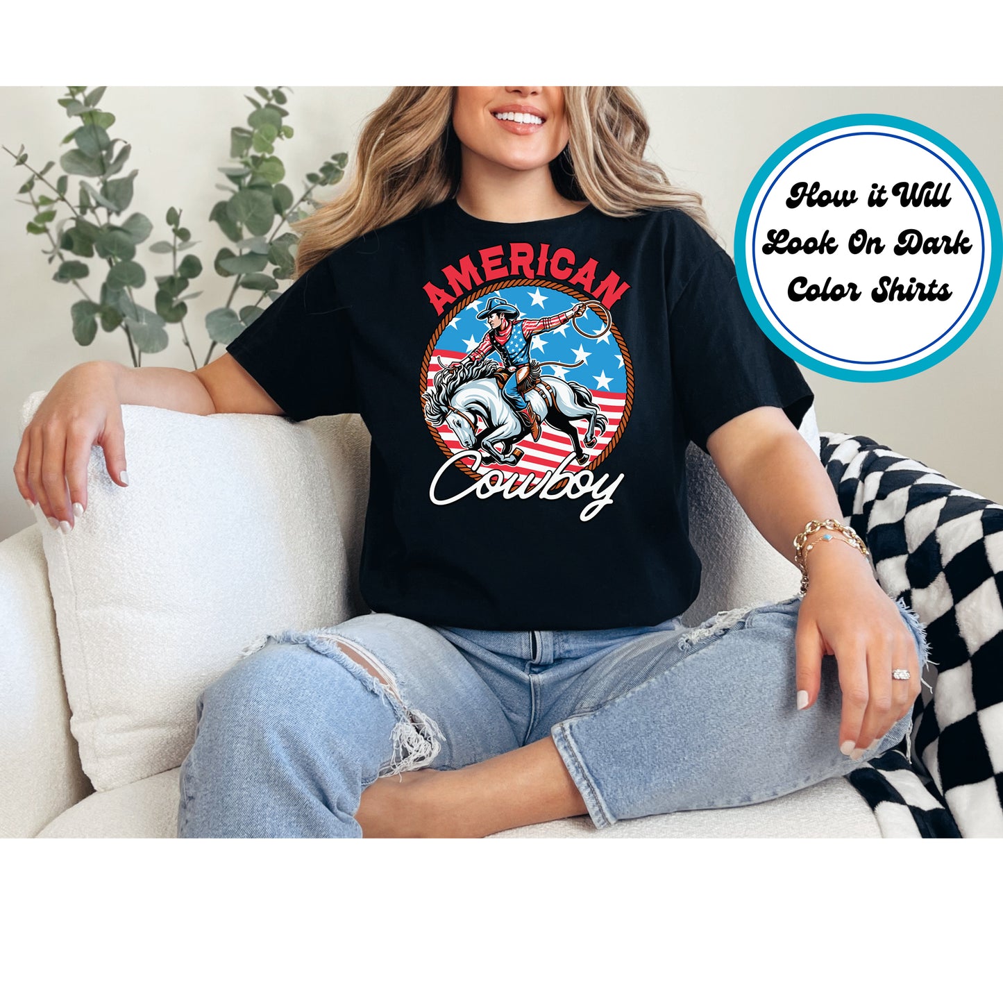 4th Of July DTF Transfer Iron On Heat Transfer - Ready to Press, American Cowboy DTF Transfer 7929