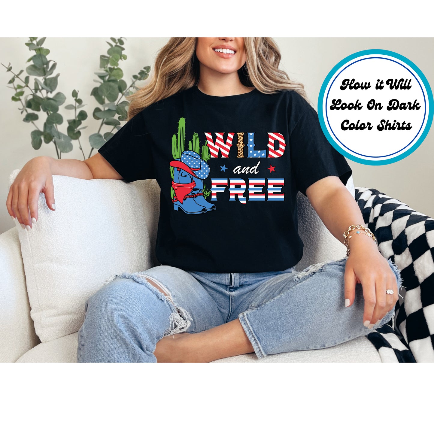 4th Of July DTF Transfer Iron On Heat Transfer - Ready to Press, Wild and Free DTF Transfer 7948