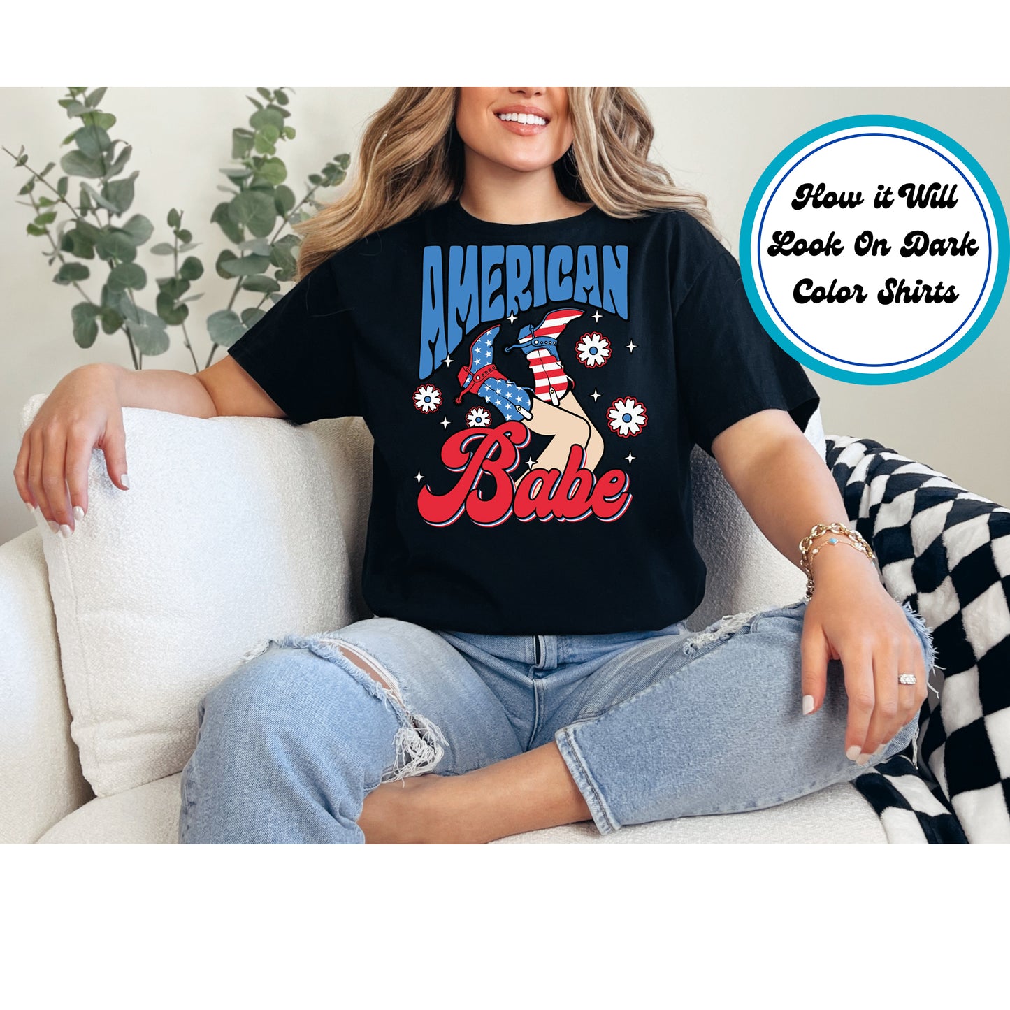 4th Of July DTF Transfer Iron On Heat Transfer - Ready to Press, American Babe DTF Transfer 7961