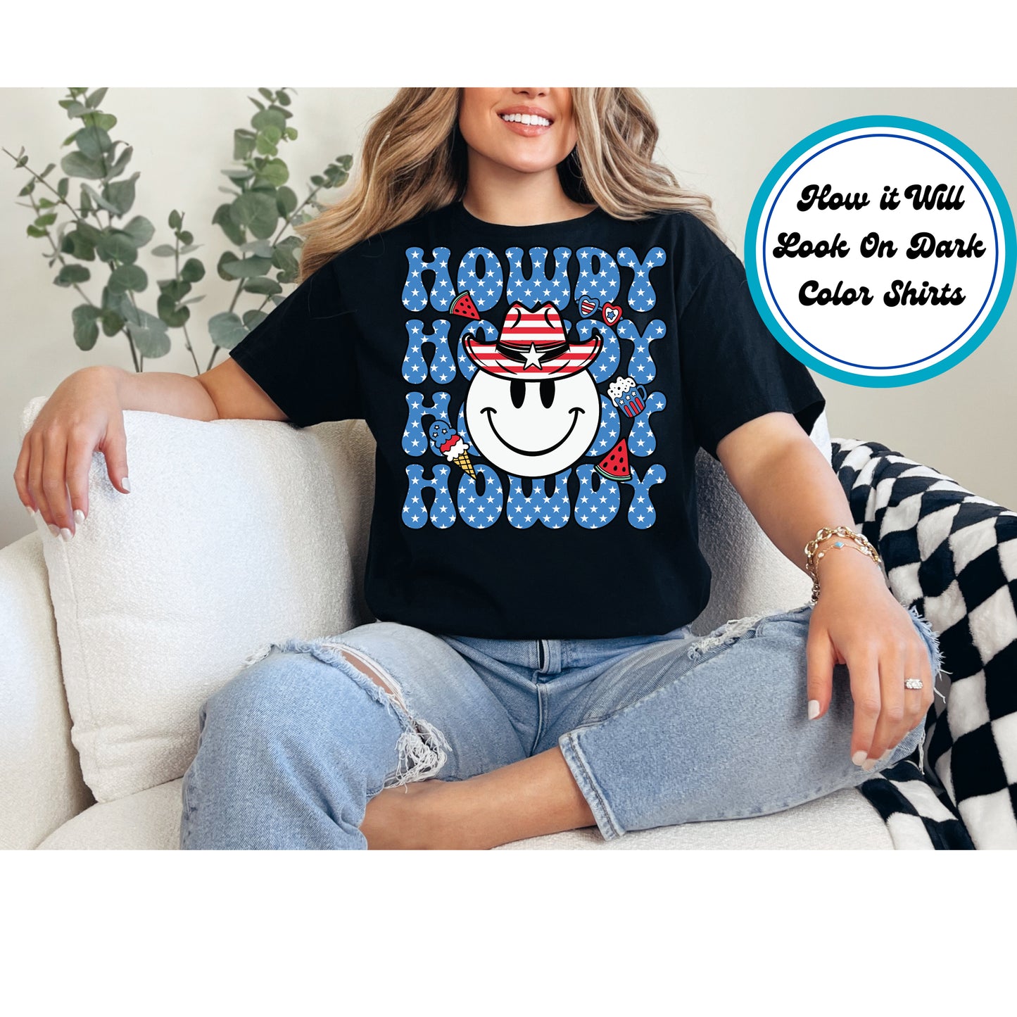4th Of July DTF Transfer Iron On Heat Transfer - Ready to Press, Howdy Smiley DTF Transfer 7962