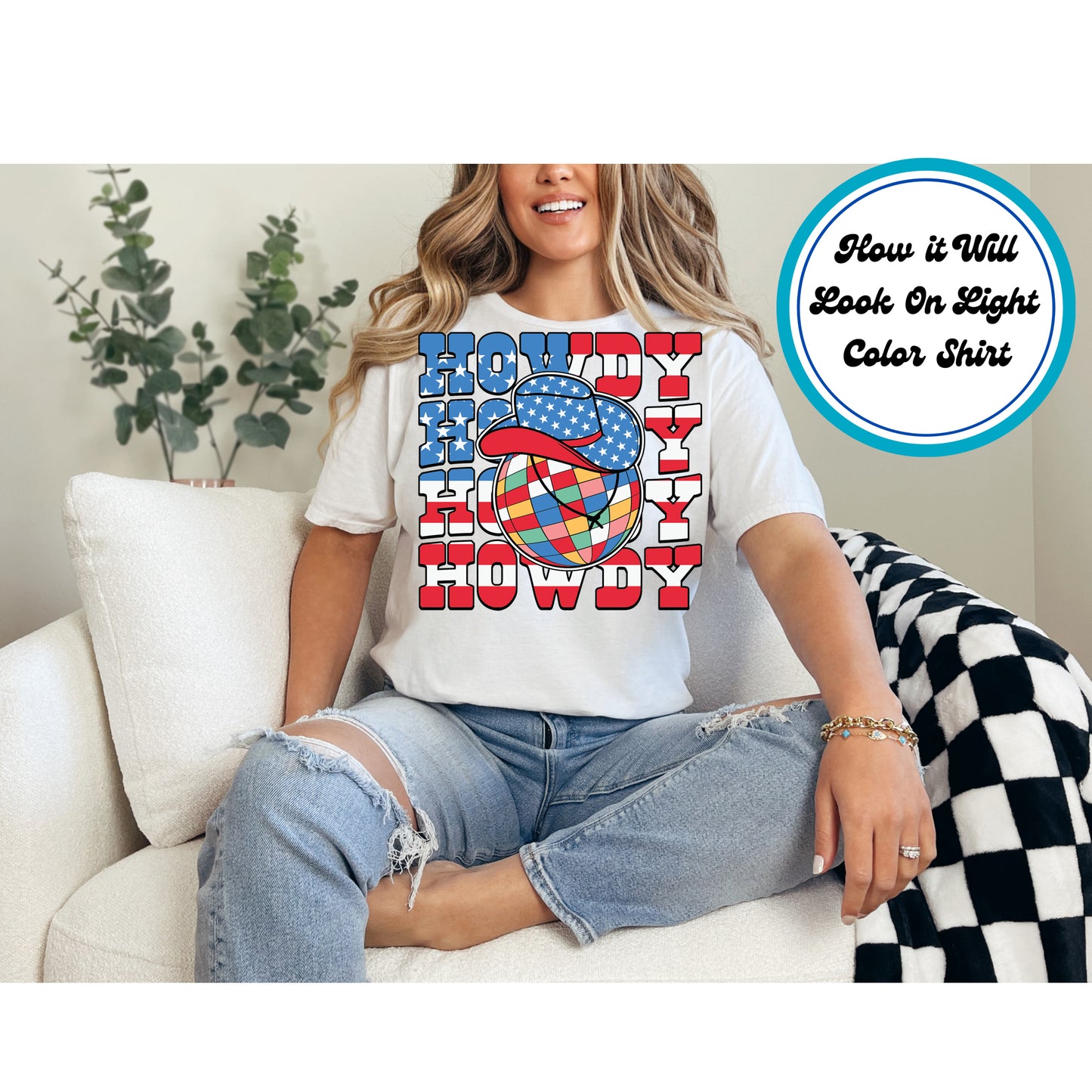 4th Of July DTF Transfer Iron On Heat Transfer - Ready to Press, Howdy Patriotic DTF Transfer 7965