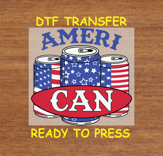 Patriotic beer cans with red, white, and blue stars and stripes for July 4th DTF transfer.