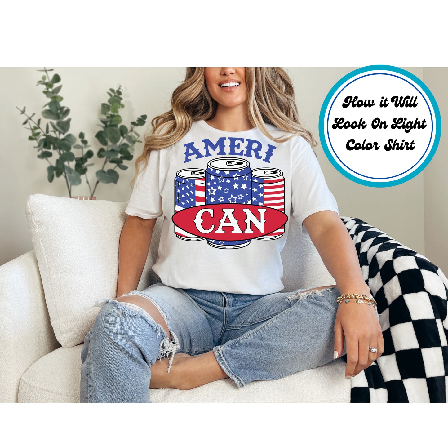 4th Of July DTF Transfer Iron On Heat Transfer - Ready to Press, AmeriCAN Patriotic Cans DTF Transfer 7973
