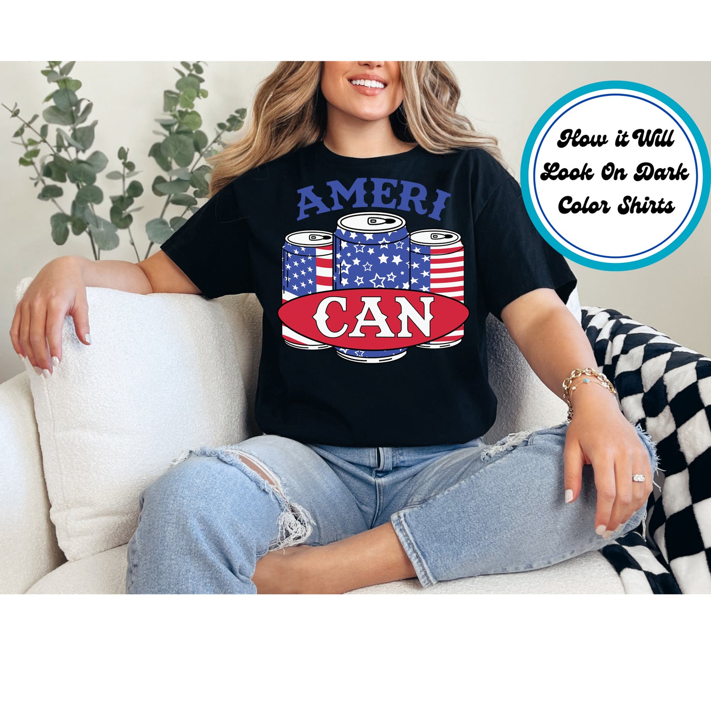 4th Of July DTF Transfer Iron On Heat Transfer - Ready to Press, AmeriCAN Patriotic Cans DTF Transfer 7973