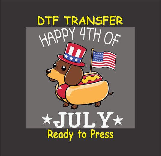 Dachshund in hot dog costume with USA flag and patriotic hat.