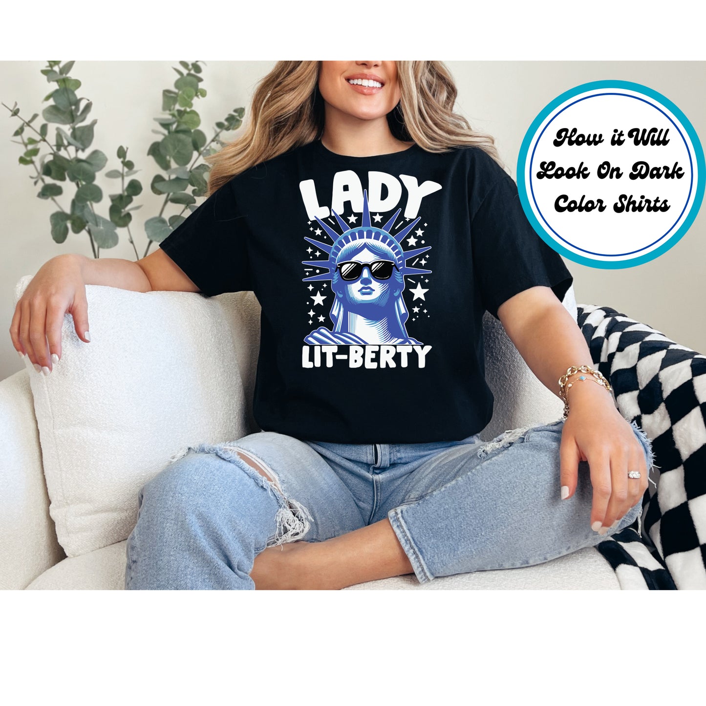 4th Of July DTF Transfer Iron On Heat Transfer - Ready to Press, Lady Lit-Berty DTF Transfer 7985
