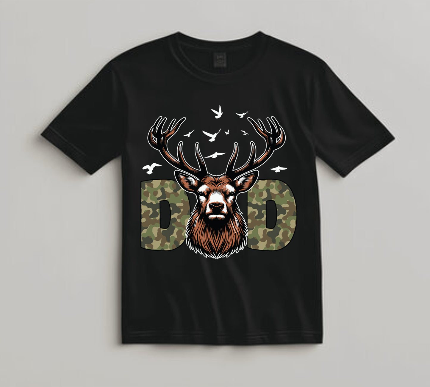Hunting DTF Transfer Iron On Heat Transfer - Ready to Press, Camo Dad With Deer Head DTF Transfer 7987