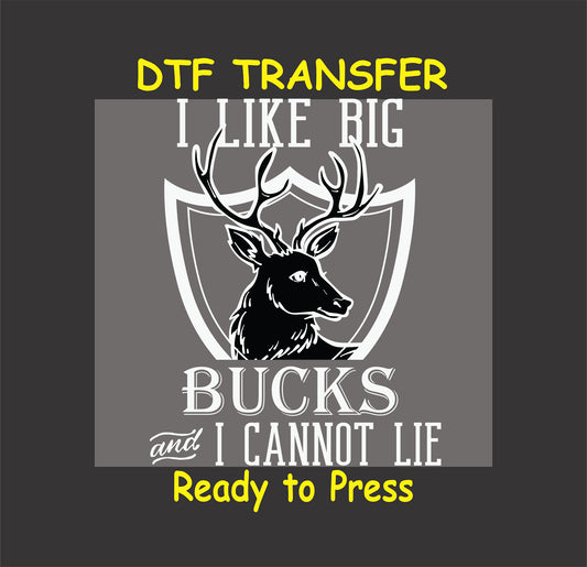 Monochrome deer head in crest with text I Like Big Bucks and I Cannot Lie.