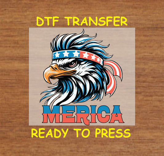 Spiked hair eagle with stars bandana and MERICA text in red and blue.