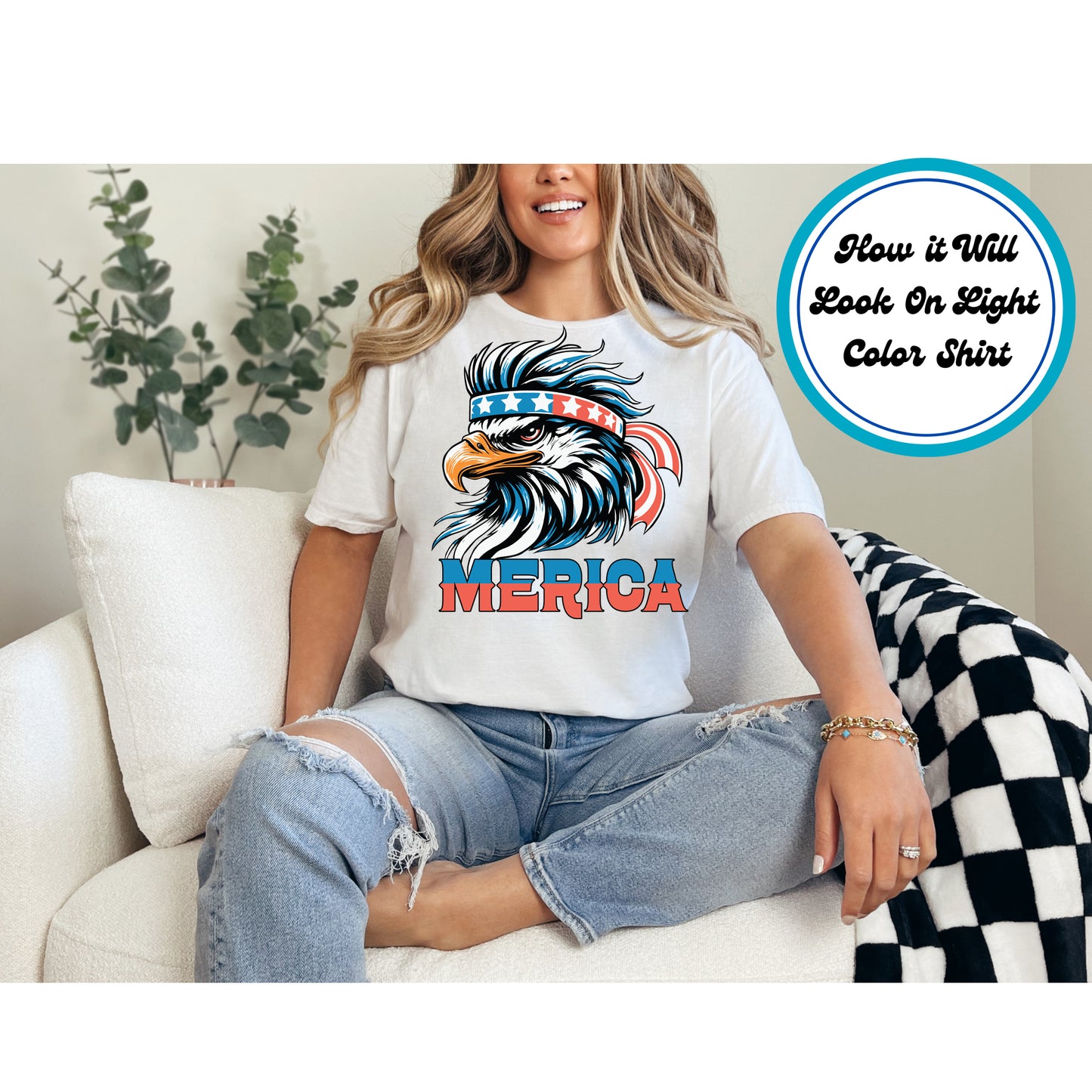 4th Of July DTF Transfer Iron On Heat Transfer - Ready to Press, MERICA Patriotic Eagle DTF Transfer 8009