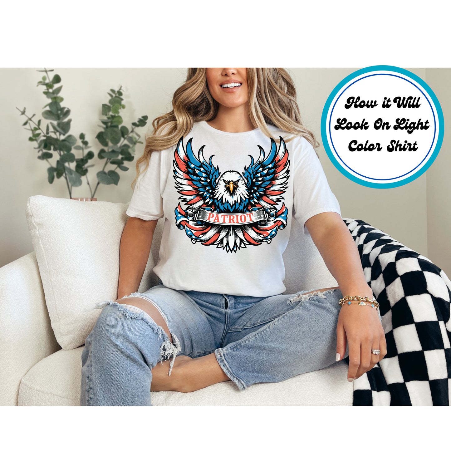 4th Of July DTF Transfer Iron On Heat Transfer - Ready to Press, Patriot Eagle DTF Transfer 8010