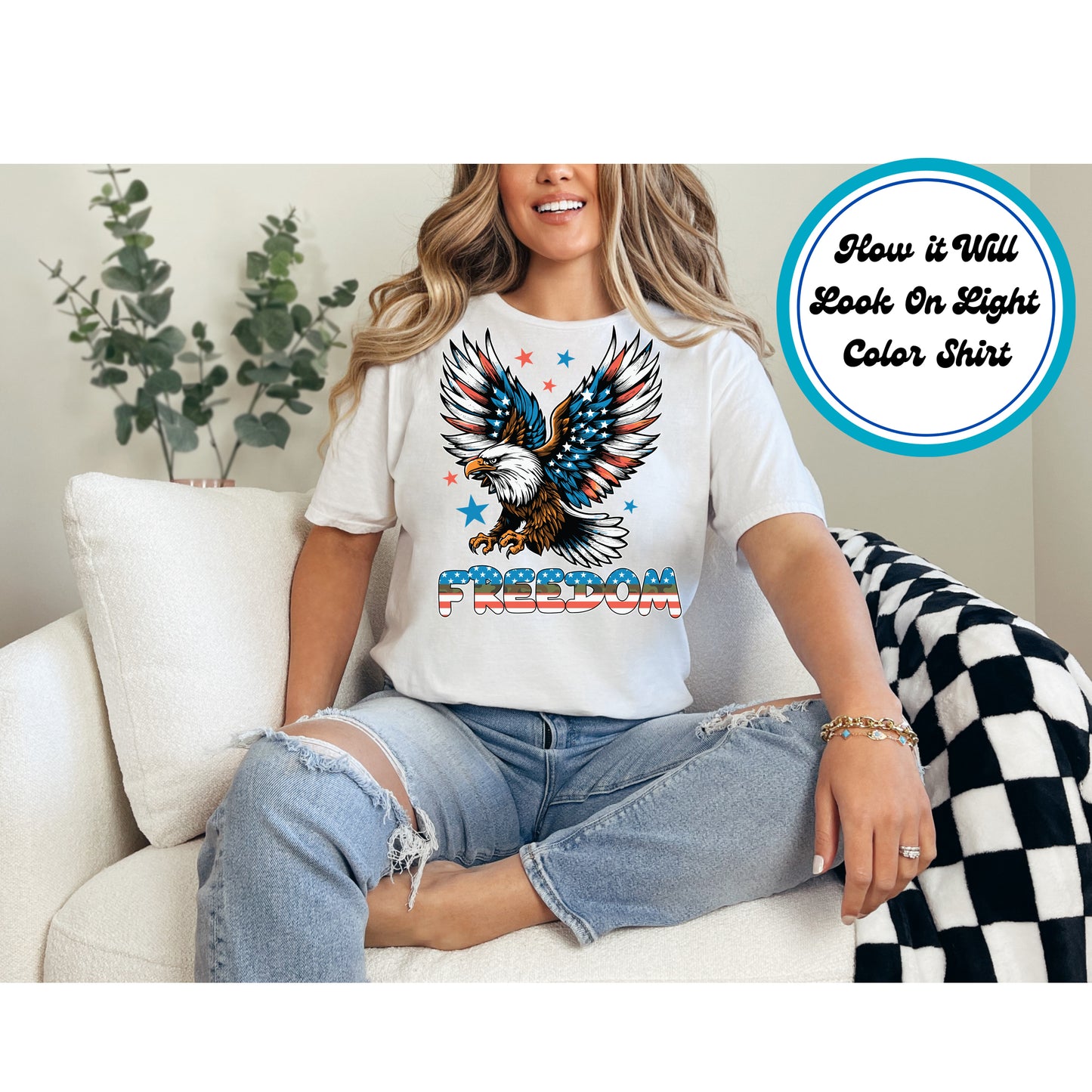 4th Of July DTF Transfer Iron On Heat Transfer - Ready to Press, Freedom Soaring Eagle DTF Transfer 8013