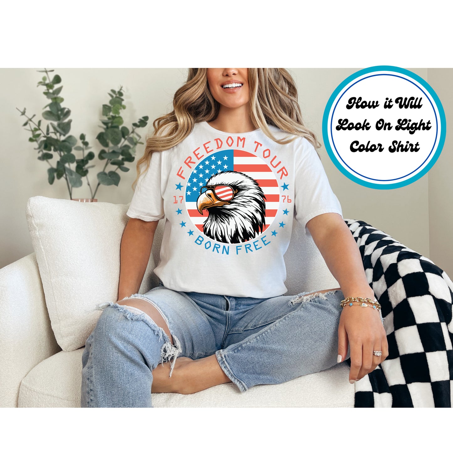 4th Of July DTF Transfer Iron On Heat Transfer - Ready to Press, Freedom Tour Born Free DTF Transfer 8016