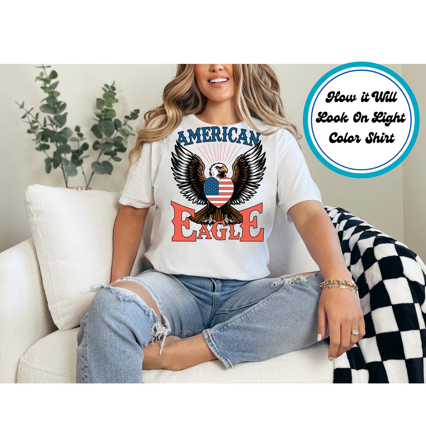 4th Of July DTF Transfer Iron On Heat Transfer - Ready to Press, American Eagle Heart Flag DTF Transfer 8017