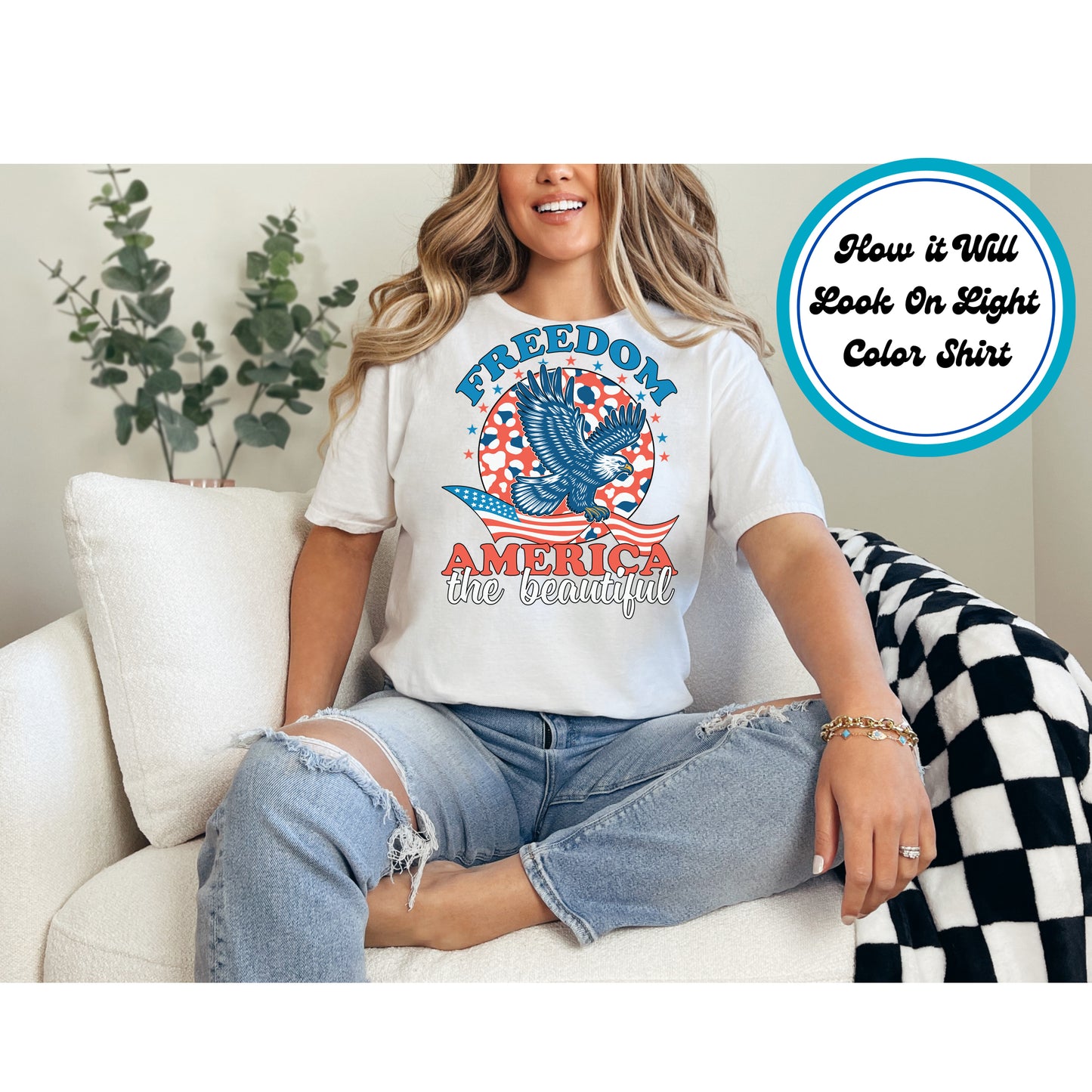 4th Of July DTF Transfer Iron On Heat Transfer - Ready to Press, Freedom America the Beautiful DTF Transfer 8020