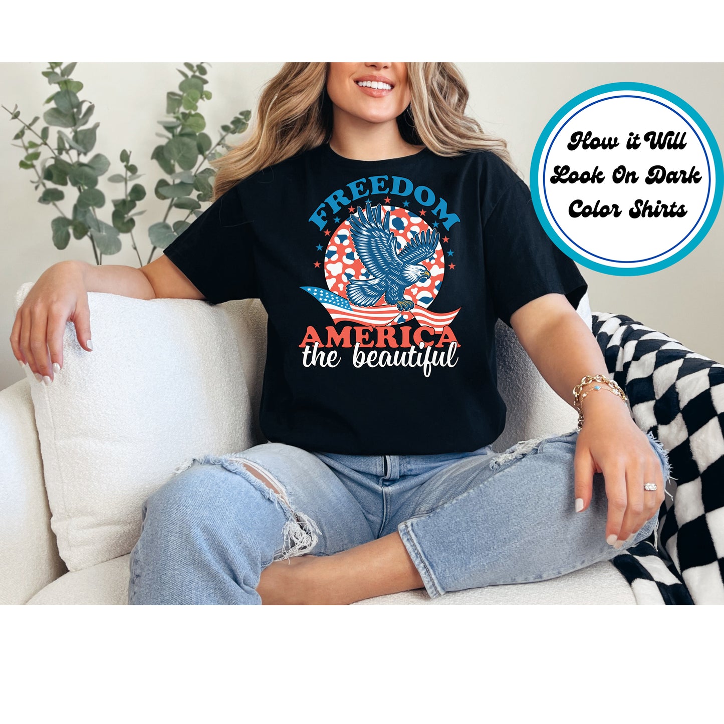4th Of July DTF Transfer Iron On Heat Transfer - Ready to Press, Freedom America the Beautiful DTF Transfer 8020